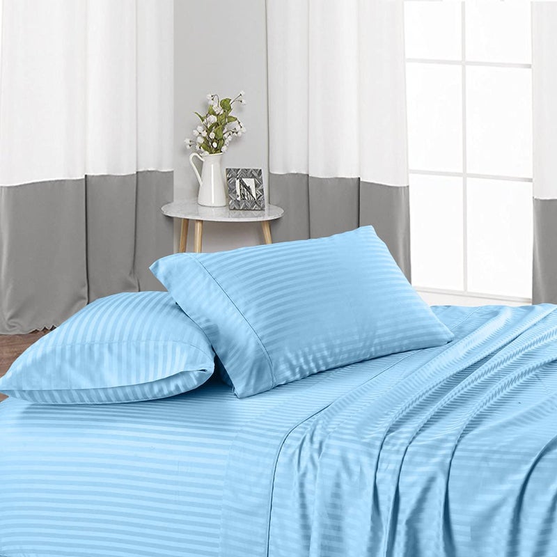 BALAJI EXPORT 600 TC Cotton Bedsheets with Pillow Cover 100 Cotton Bedsheets Breathable Soft Touch Skin Friendly 3 Piece Flat Bedsheet Set Light Blue Stripe King Size  - Image 3
