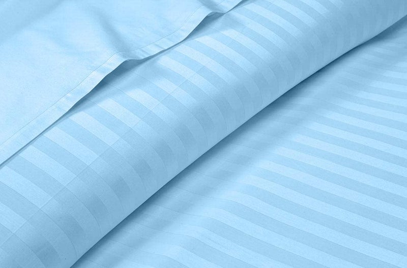 BALAJI EXPORT 600 TC Cotton Bedsheets with Pillow Cover 100 Cotton Bedsheets Breathable Soft Touch Skin Friendly 3 Piece Flat Bedsheet Set Light Blue Stripe King Size  - Image 1