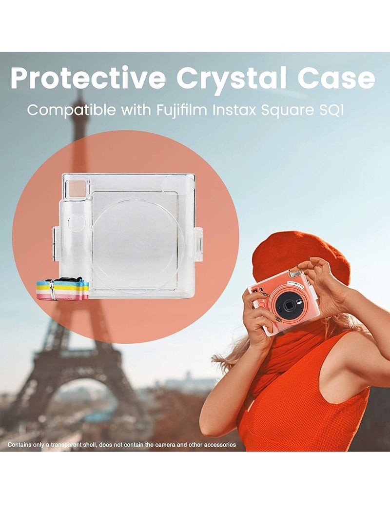 Protective Clear Case for Fujifilm Instax Square SQ1 Instant Film Camera Crystal Hard PC Cover with Removable Rainbow Shoulder Strap (Transparent) - Image 2