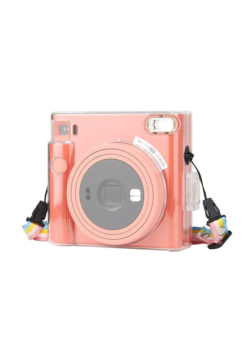 Protective Clear Case for Fujifilm Instax Square SQ1 Instant Film Camera Crystal Hard PC Cover with Removable Rainbow Shoulder Strap (Transparent) - Image 1