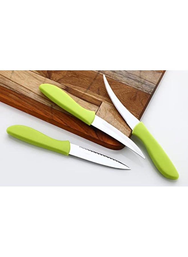 GANESH Stainless Steel Knife Set, 3-Pieces, Green, Blue and Pink - Image 2