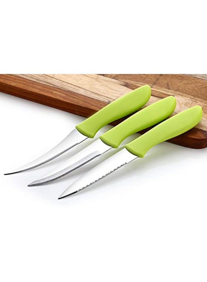 GANESH Stainless Steel Knife Set, 3-Pieces, Green, Blue and Pink - Image 1