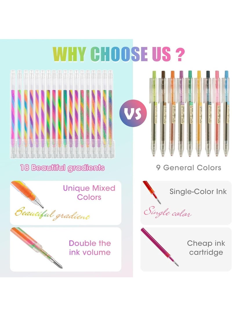 Color-Changing Gel Ink Pen 18 Pack, 1.2mm/0.047’’ Fine Round Tip, Transparent Barrel, Vibrant Rainbow Glitter Gradient Neon Pastel Ink for Writing, Drawing, Journaling, Non-Toxic - Image 3