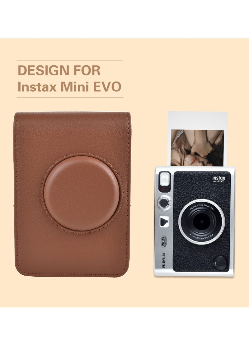 Camera Case Vintage PU Leather Protective Case for Fujifilm Instax Mini EVO Instant Camera with Removable Shoulder Strap Vertical (Brown)  - Image 2