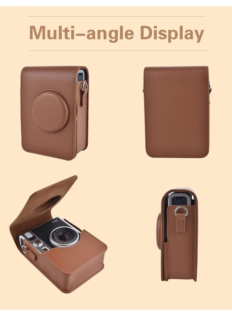 Camera Case Vintage PU Leather Protective Case for Fujifilm Instax Mini EVO Instant Camera with Removable Shoulder Strap Vertical (Brown)  - Image 3