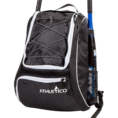 Athletico Baseball Bat Bag - Backpack for Baseball, T-Ball & Softball Equipment & Gear for Youth and Adults | Holds Bat, Helmet, Glove, Shoes | Separate Shoe Compartment, Fence Hook (Black) - Image 1