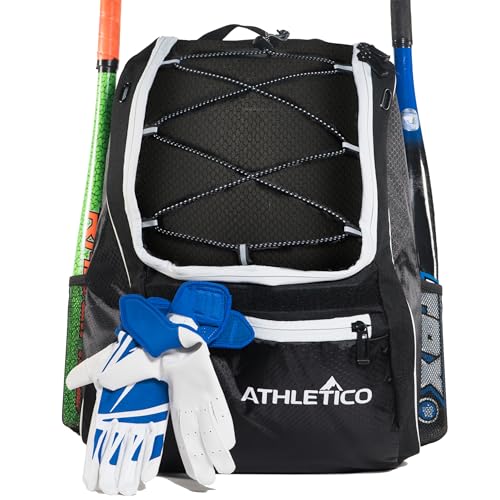 Athletico Baseball Bat Bag - Backpack for Baseball, T-Ball & Softball Equipment & Gear for Youth and Adults | Holds Bat, Helmet, Glove, Shoes | Separate Shoe Compartment, Fence Hook (Black) - Image 3