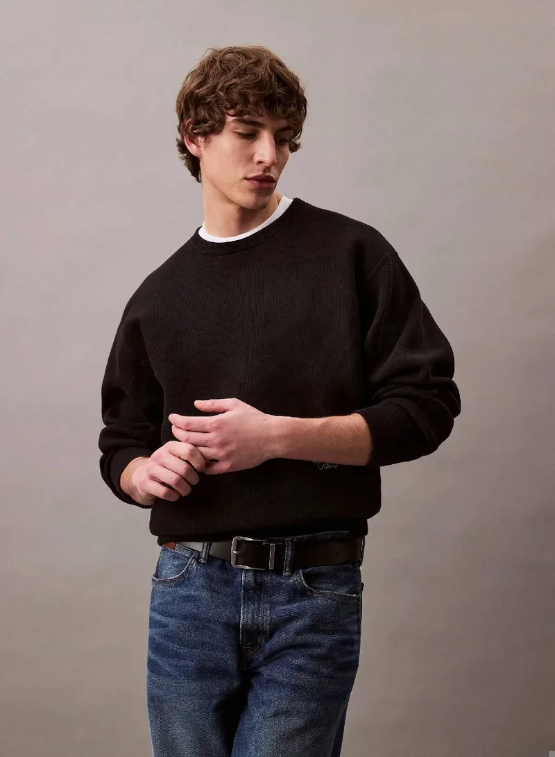 Calvin Klein Black Cotton Blend Relaxed Sweatshirt for Men | Best Price UAE