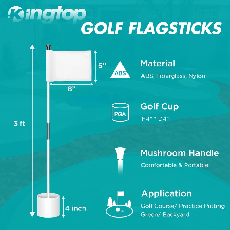 KINGTOP Miniature Golf Flagstick, Practice Putting Green Flags for Yard, Chipping Golf Pin Flag Hole Cup Set, Portable 2-Section Design, Blank White Flags, 3ft Flagpole, Indoor | Outdoor, 4-Pack - Image 2