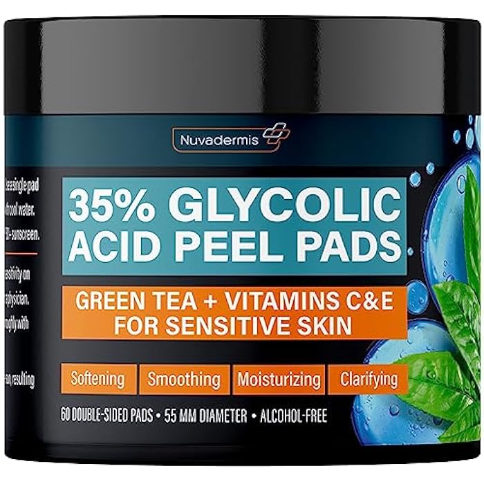 NUVADERMIS 35% Glycolic Acid Peel Pads – Exfoliating Facial Resurfacing for Blackheads, Dark Spots, and Acne – Safe for Sensitive Skin – 60 Double-Sided Pads - Image 1