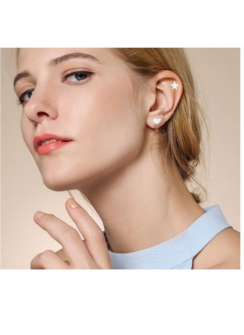 SYOSI - 925 Sterling Silver Stud Earrings Set Hypoallergenic Sterling Silver Earrings For Women Girls Tiny Moon Star Heart Stud Earring 3 Pairs Different Sizes 925 Silver Earring Studs with Box - Image 1