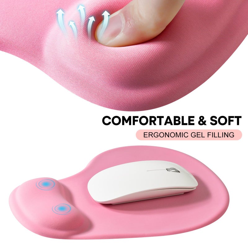 JIKIOU Mouse Pad, 2 Pack Ergonomic Mouse Pads with Comfortable Gel Wrist Rest Support and Smooth Cloth, Non-Slip PU Base for Easy Typing Pain Relief Durable and Easy to Clean Small Pink - Image 2