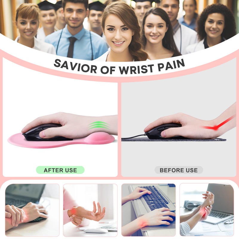 JIKIOU Mouse Pad, 2 Pack Ergonomic Mouse Pads with Comfortable Gel Wrist Rest Support and Smooth Cloth, Non-Slip PU Base for Easy Typing Pain Relief Durable and Easy to Clean Small Pink - Image 4