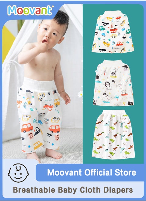 3PCS Toddler Baby Diaper Set, Baby Waterproof Diaper Skirt, Baby Nighttime Pure Cotton Breathable Leakproof Skirt, Washable and Reusable Bedwetting Training Pants, Suitable for 0-4 Years Old Children