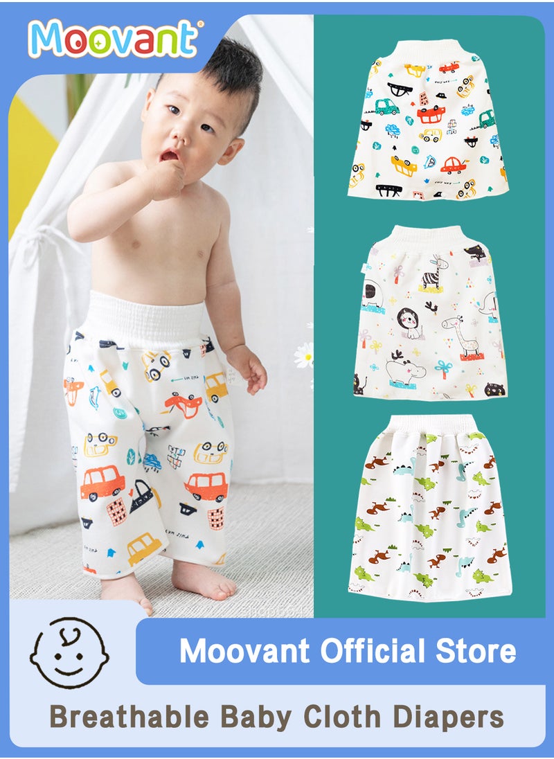 3PCS Toddler Baby Diaper Set, Baby Waterproof Diaper Skirt, Baby Nighttime Pure Cotton Breathable Leakproof Skirt, Washable and Reusable Bedwetting Training Pants, Suitable for 0-4 Years Old Children