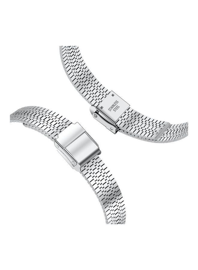 NIBEMINENT 14mm Seven-beads Double Safety Buckle Slim Steel Replacement Strap Watchband for Apple Watch Series 7/6/SE/5/4/3/2/1 42/44/45mm Silver - Image 3