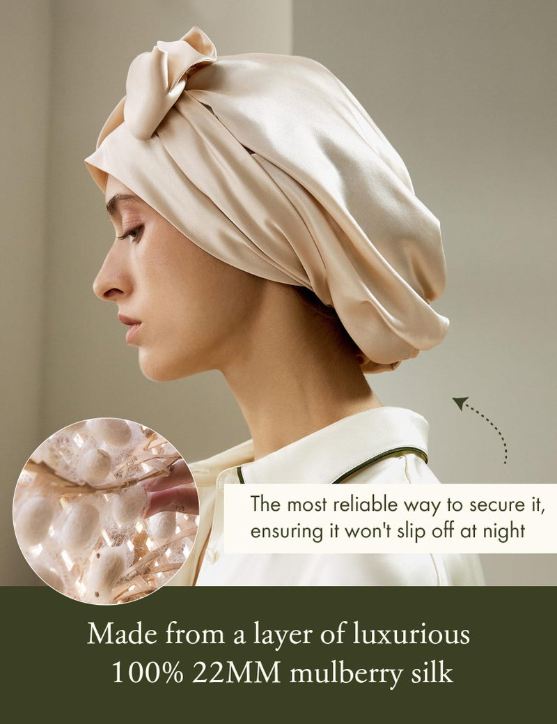 ليلي سيلك Lilysilk 100 ٪ 22mm نقي التوت الحرير قبعة النوم نساء غطاء محرك السيارة الطبيعي للحرير للنوم والعناية بالشعر غلاف دش للاستحمام مع شريط مرن طويل للبقاء على الذهب الحصى - Image 2
