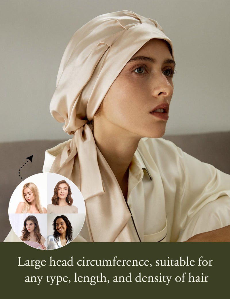 ليلي سيلك Lilysilk 100 ٪ 22mm نقي التوت الحرير قبعة النوم نساء غطاء محرك السيارة الطبيعي للحرير للنوم والعناية بالشعر غلاف دش للاستحمام مع شريط مرن طويل للبقاء على الذهب الحصى - Image 4