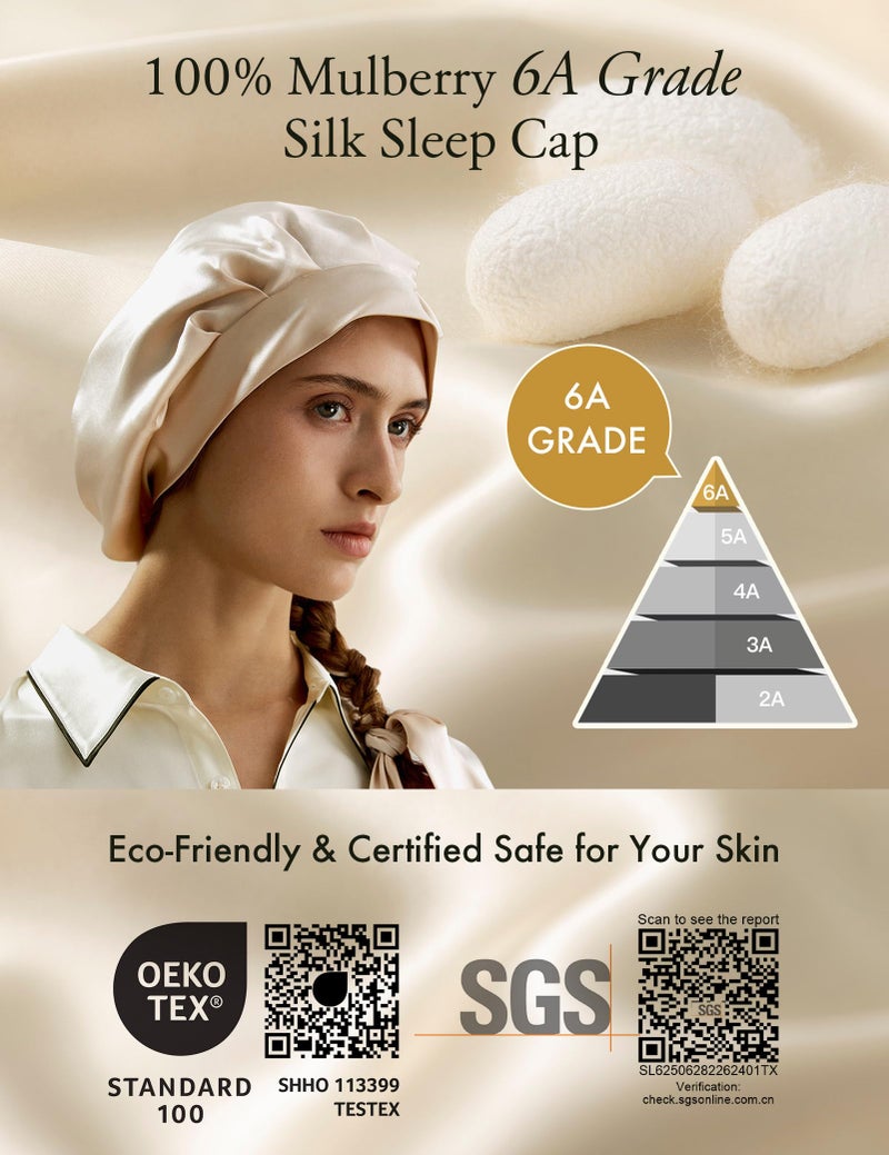 ليلي سيلك Lilysilk 100 ٪ 22mm نقي التوت الحرير قبعة النوم نساء غطاء محرك السيارة الطبيعي للحرير للنوم والعناية بالشعر غلاف دش للاستحمام مع شريط مرن طويل للبقاء على الذهب الحصى - Image 3