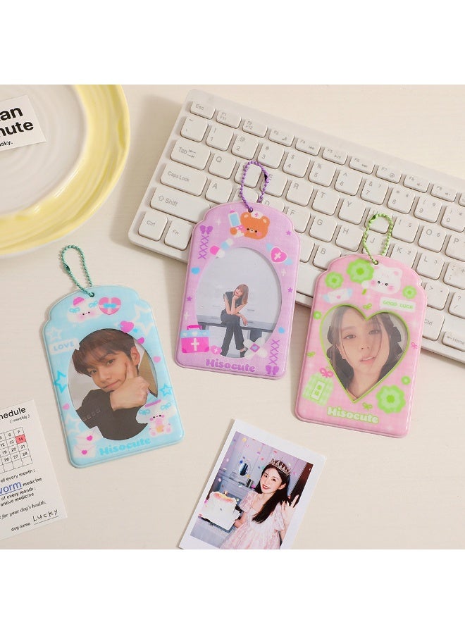 NIBEMINENT 1 - Piece Cartoon PVC Kpop Photo Card Holder Pendant Key Chain ID Badge Holder ID Card Holder Photo Card Protector for School ID Office ID Access Card for Women Girls - Image 3