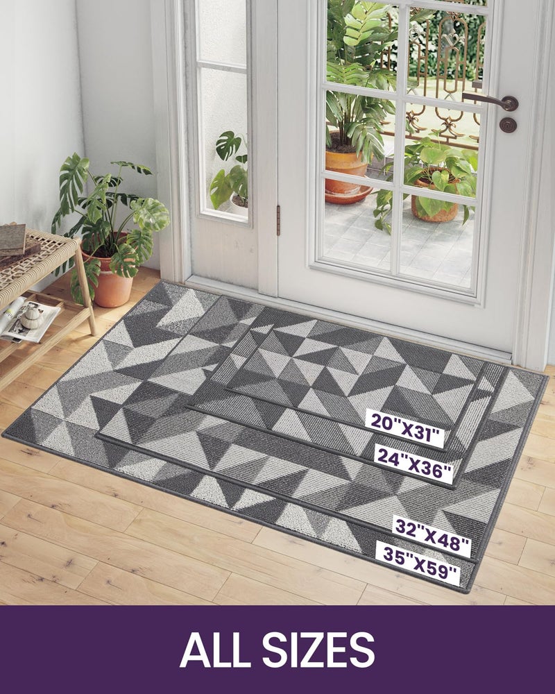 DEXI Front Door Mats for Entryway, Non Slip Washable Low-Profile Entry Doormat, Absorbent Resist Dirt Inside Floor Entrance Mat, Patio, 32x48, Grey/White - Image 2
