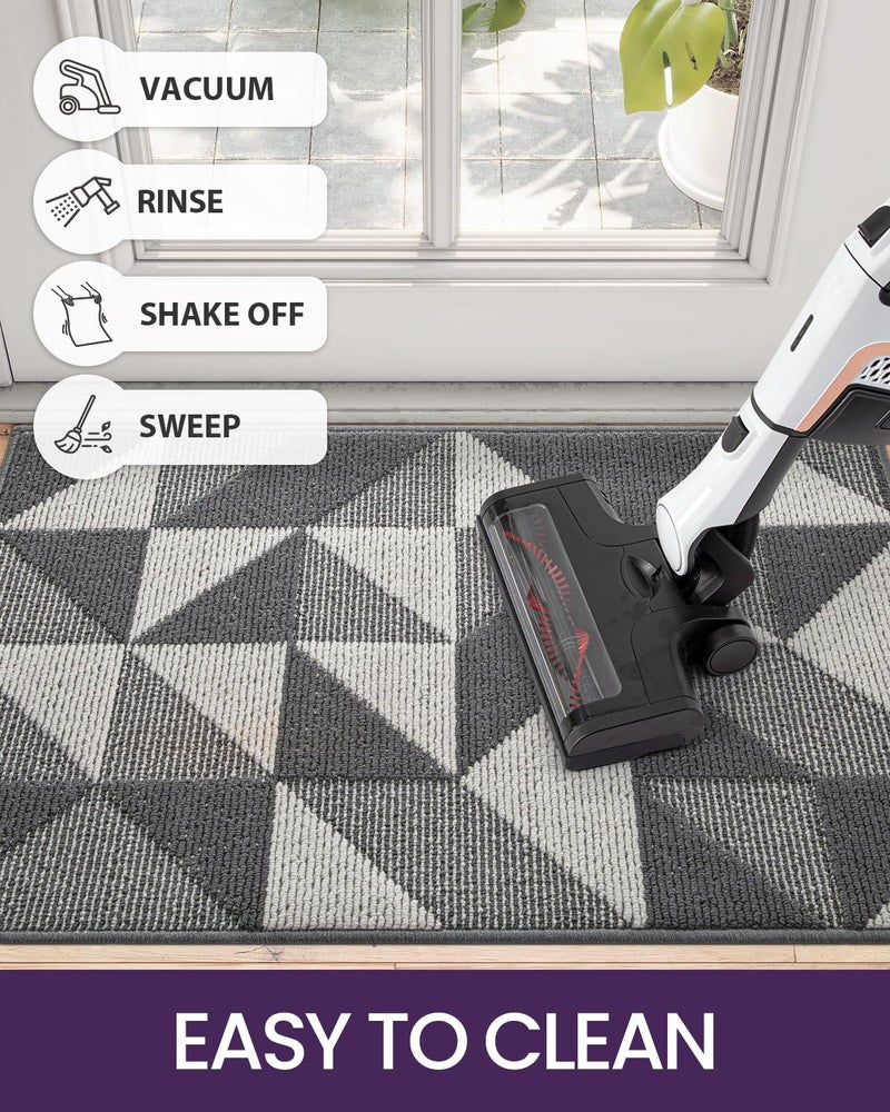 DEXI Front Door Mats for Entryway, Non Slip Washable Low-Profile Entry Doormat, Absorbent Resist Dirt Inside Floor Entrance Mat, Patio, 32x48, Grey/White - Image 5