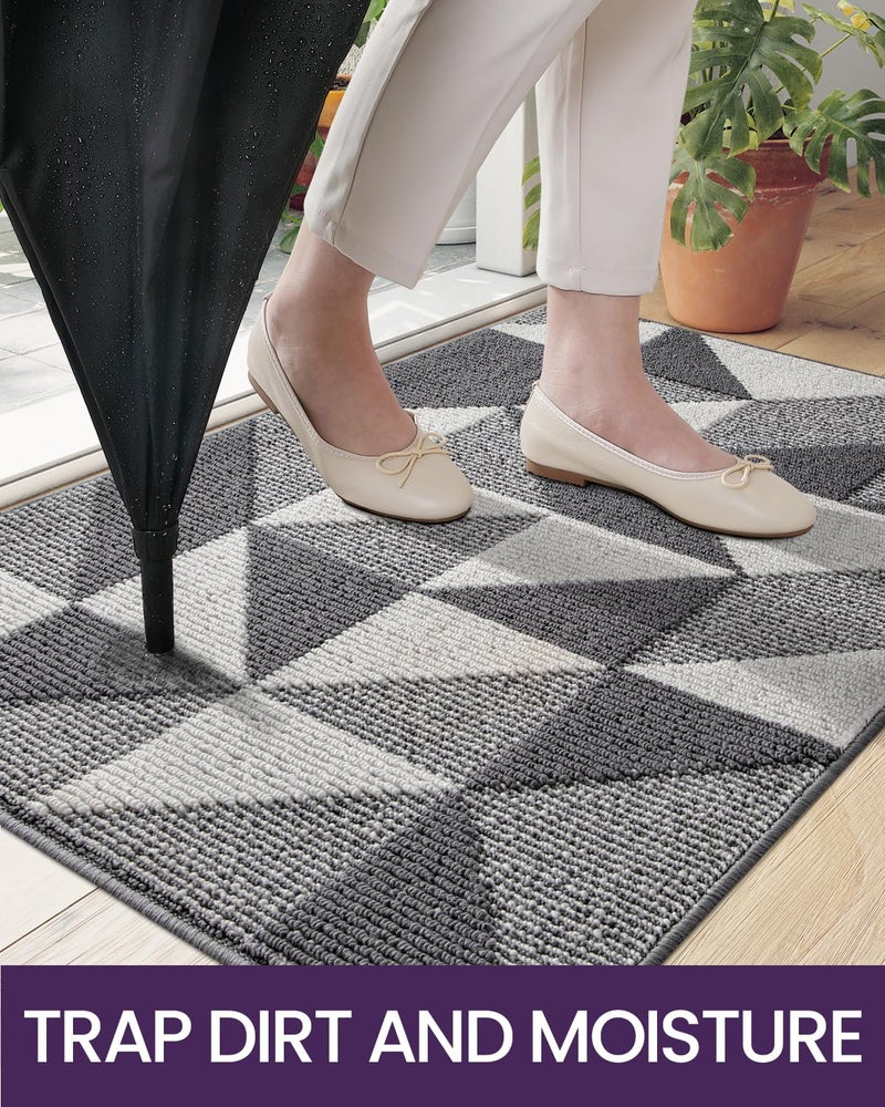 DEXI Front Door Mats for Entryway, Non Slip Washable Low-Profile Entry Doormat, Absorbent Resist Dirt Inside Floor Entrance Mat, Patio, 32x48, Grey/White - Image 3