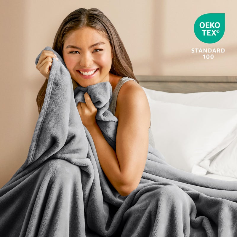 Bare Home Fleece Blanket - Twin/Twin Extra Long - Ultra-Soft Lightweight for Bed, Sofa, and Couch - Luxury Microplush - Cozy Warm Blanket (Twin/Twin XL, Grey) - Image 3