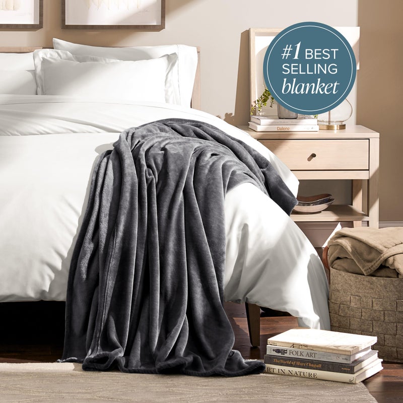 Bare Home Fleece Blanket - Twin/Twin Extra Long - Ultra-Soft Lightweight for Bed, Sofa, and Couch - Luxury Microplush - Cozy Warm Blanket (Twin/Twin XL, Grey) - Image 2