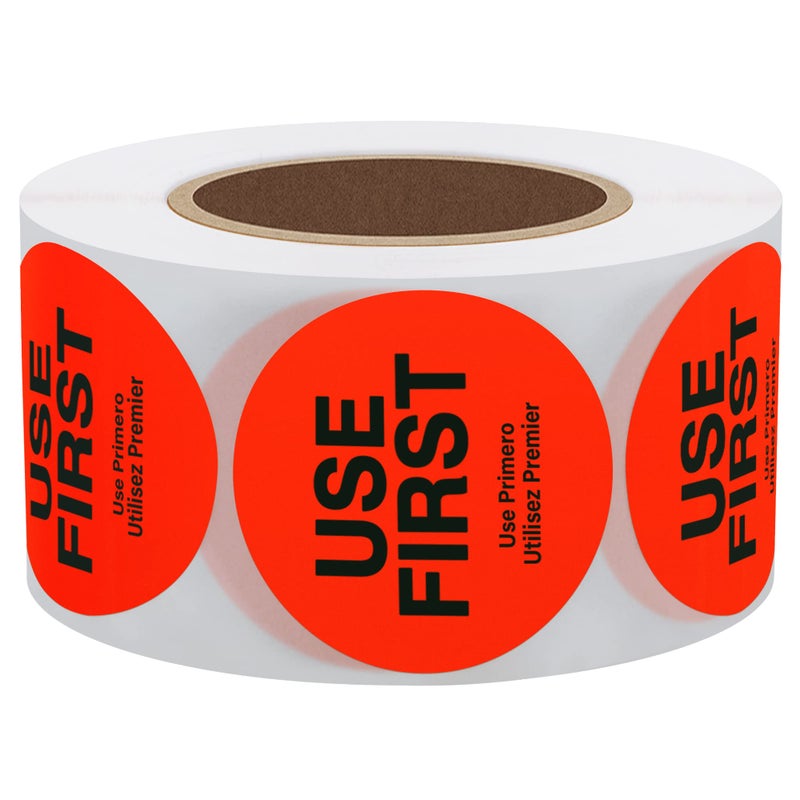 Hybsk Fluorescence USE First Stickers Restaurant Food Service FIFO Label 1.5 Inch Total 500 Labels Per Roll (Fluorescence Red) - Image 2