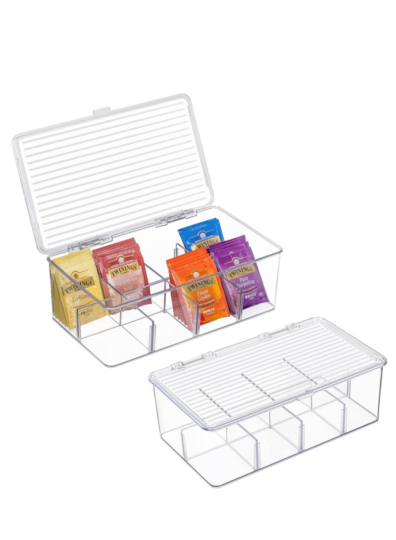 Y&D 2 Pack Stackable Tea Bag Organizer, Plastic Storage Box for Kitchen Pantry Cabinets and Countertops, Holder Bags, Coffee, Sugar Packets, Small Packets  - Image 1