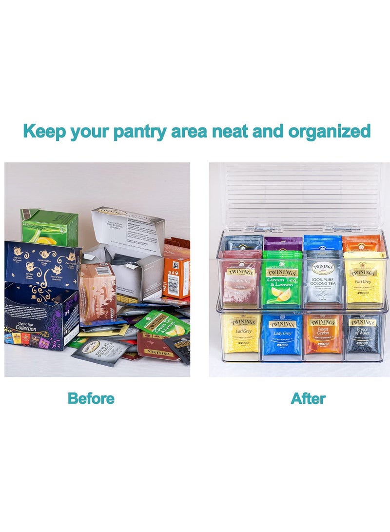Y&D 2 Pack Stackable Tea Bag Organizer, Plastic Storage Box for Kitchen Pantry Cabinets and Countertops, Holder Bags, Coffee, Sugar Packets, Small Packets  - Image 5