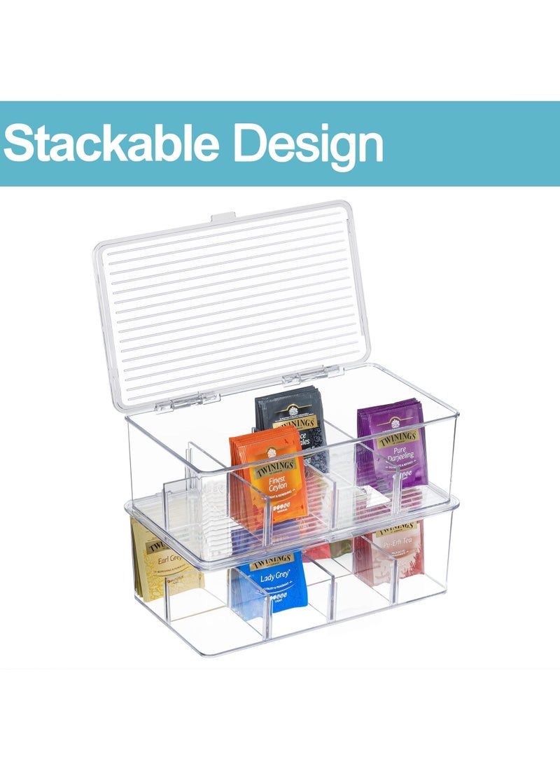 Y&D 2 Pack Stackable Tea Bag Organizer, Plastic Storage Box for Kitchen Pantry Cabinets and Countertops, Holder Bags, Coffee, Sugar Packets, Small Packets  - Image 3