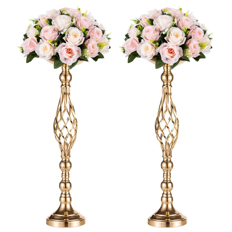 NUPTIO Versatile Metal Flower Arrangement Stand Pillar Candles Holder Set for Wedding Party Dinner Centerpiece Event Restaurant Hotel Decoration 2 x L Gold - Image 2