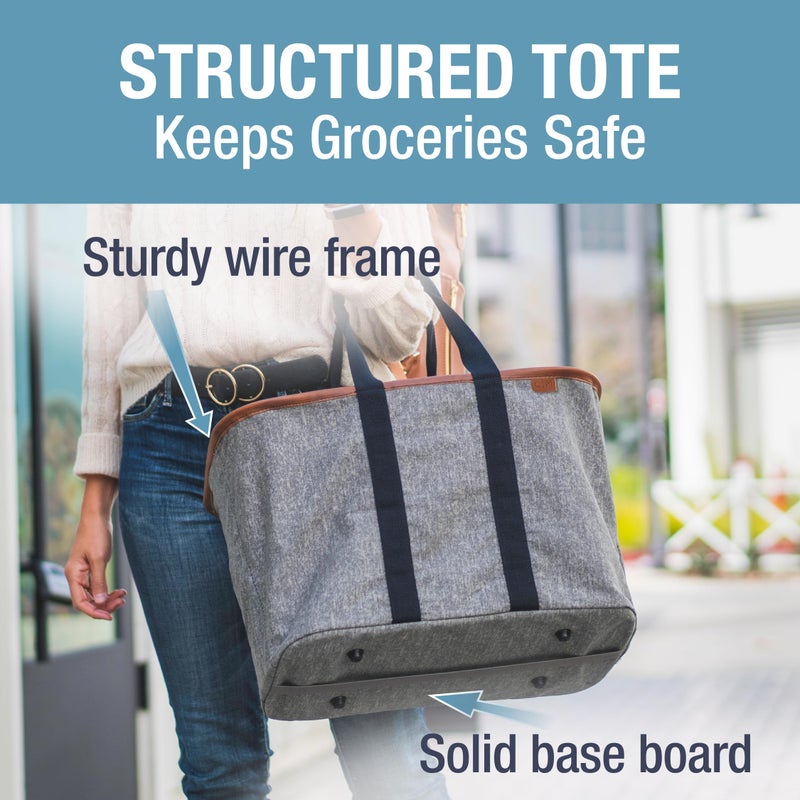 CleverMade Collapsible LUXE Tote - Gray Black 1 Pack 30L / 8Gal - Reusable Utility Grocery Shopping Storage Bag Organizer w/ Handles Reinforced Bottom - Image 2