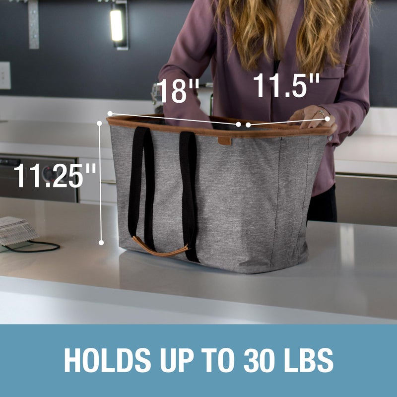 CleverMade Collapsible LUXE Tote - Gray Black 1 Pack 30L / 8Gal - Reusable Utility Grocery Shopping Storage Bag Organizer w/ Handles Reinforced Bottom - Image 5