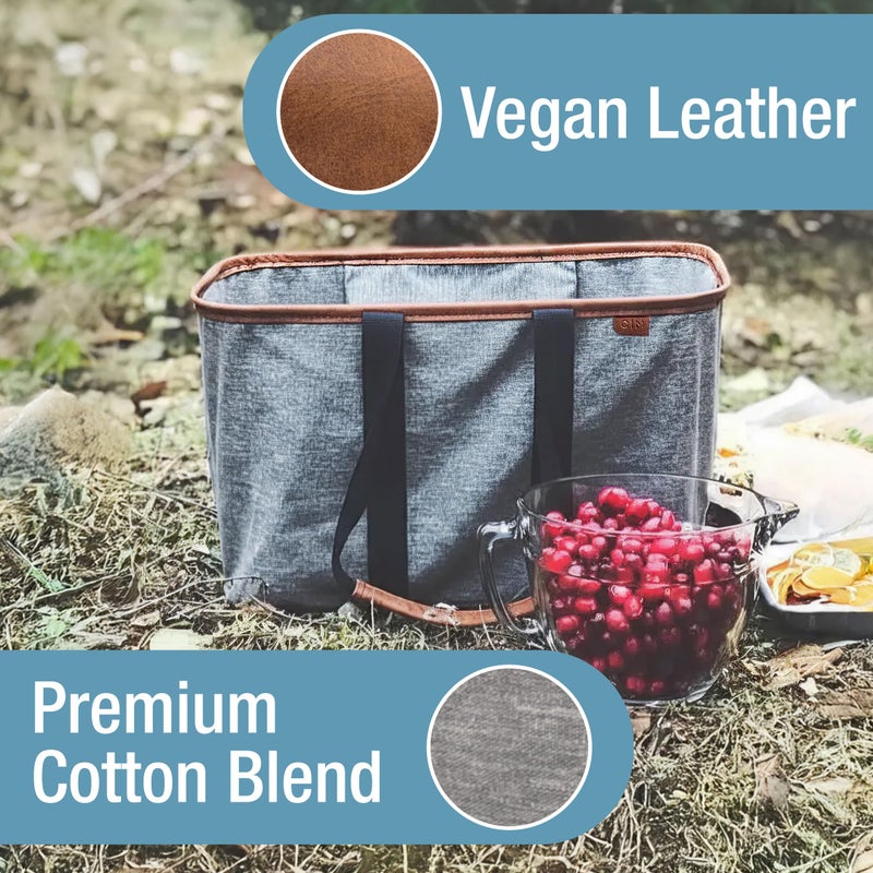 CleverMade Collapsible LUXE Tote - Gray Black 1 Pack 30L / 8Gal - Reusable Utility Grocery Shopping Storage Bag Organizer w/ Handles Reinforced Bottom - Image 4
