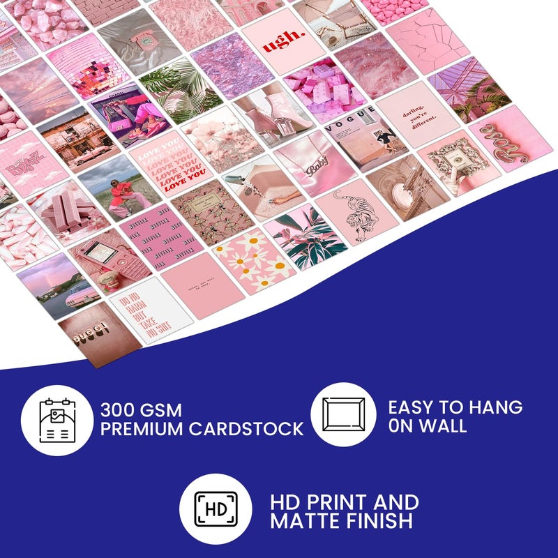 VEENSHI مجموعة من 63 قطعة من كيت تجميع الجدران باللون الوردي الجمالي، VSCO، ديكور غرفة الفتيات، ديكور السكن، كيت تجميع الصور، تجميع الجدران (حجم 6x4 بوصة، ورق 300 GSM) - Image 5