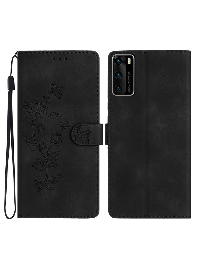 Zaboon Case For Huawei P40 Flower Butterfly Embossing Pattern Leather Phone Case - Image 1