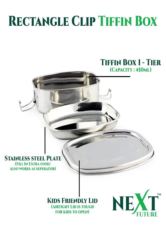 Next Future Stainless Steel Tiffin Box for Kids | Stainless Steel Lunch Box for Kids & Office | Steel Seperator Plate & Locking Clip | Kids Friendly Lid (Small), 450 ml - Image 3