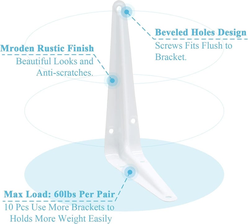 MAX-EMA GLOBAL حامل رفوف حائط أبيض MAX-EMA، حامل زاوية L ثقيل، دعم 4 قطع - 5" × 6"، حوامل معدنية زخرفية لتعليق الرفوف العائمة مع براغي - Image 4