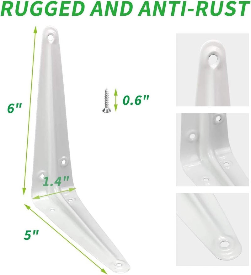 MAX-EMA GLOBAL حامل رفوف حائط أبيض MAX-EMA، حامل زاوية L ثقيل، دعم 4 قطع - 5" × 6"، حوامل معدنية زخرفية لتعليق الرفوف العائمة مع براغي - Image 3