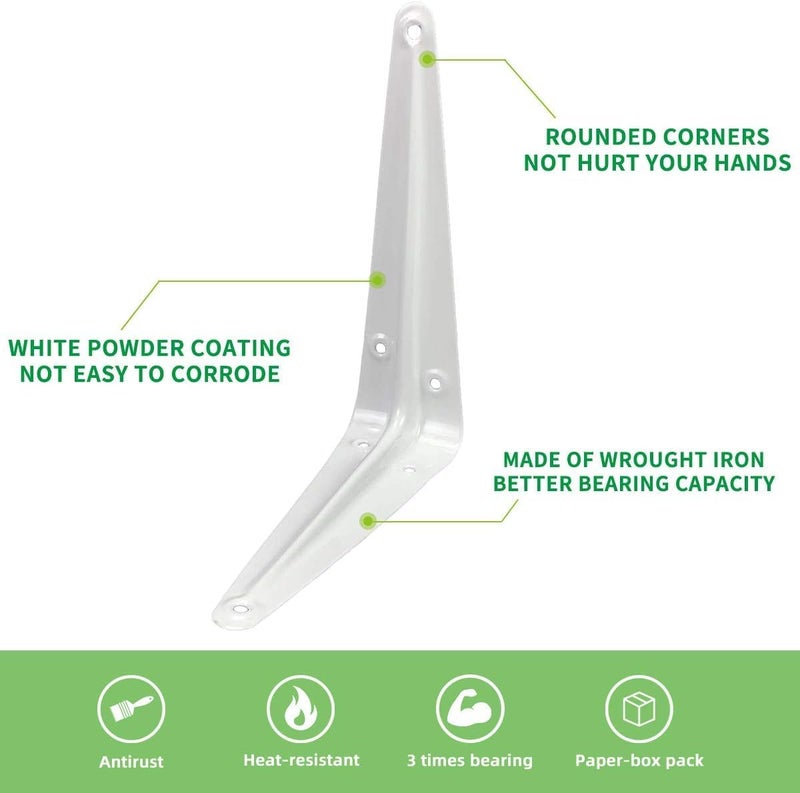 MAX-EMA GLOBAL حامل رفوف حائط أبيض MAX-EMA، حامل زاوية L ثقيل، دعم 4 قطع - 5" × 6"، حوامل معدنية زخرفية لتعليق الرفوف العائمة مع براغي - Image 5