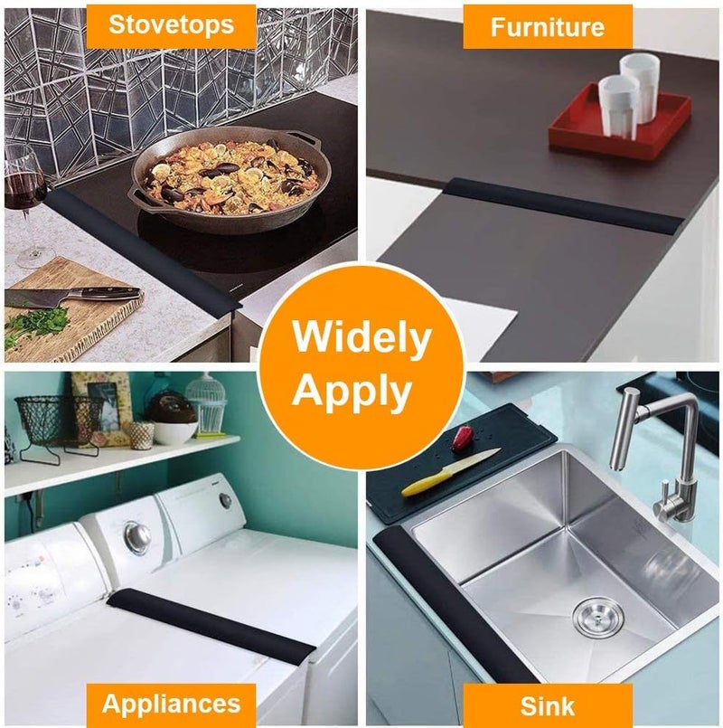 FLSEPAMB Stove Gap Covers Kitchen Counter Gap Covers (25 Inch, 2 Pack) Heat Resistant Oven Gap Filler Seals Gaps Between Stovetop and Counter, Easy to Clean, Black - Image 5