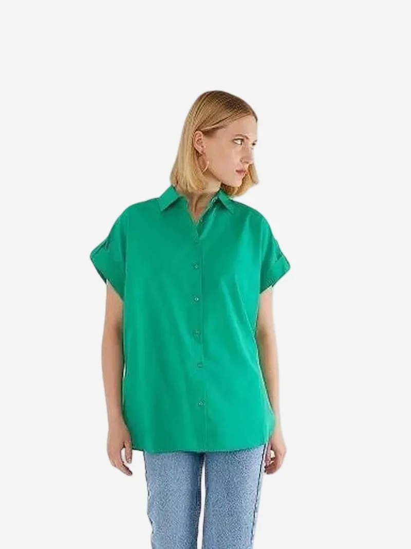 MixRay Oversized Short Sleeve Poplin Button-Up Shirt