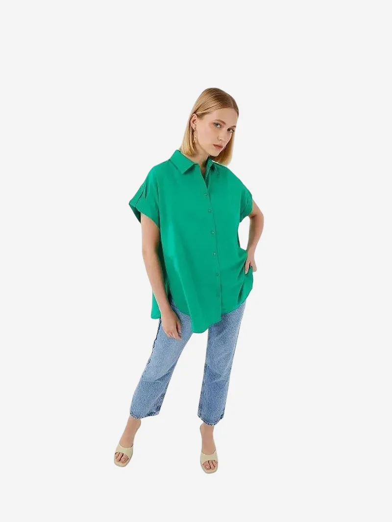 MixRay Oversized Short Sleeve Poplin Button-Up Shirt