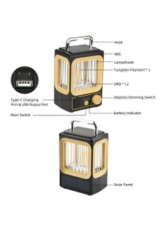 VIAXANA VIAXANA Camping Lanterns Solar Rechargeable Portable Electric LED Camping Lights Outdoor Hanging Tent Light Vintage Tabletop Lantern Decor Stepless Dimming Waterproof for Camping Power Outages  - Image 4