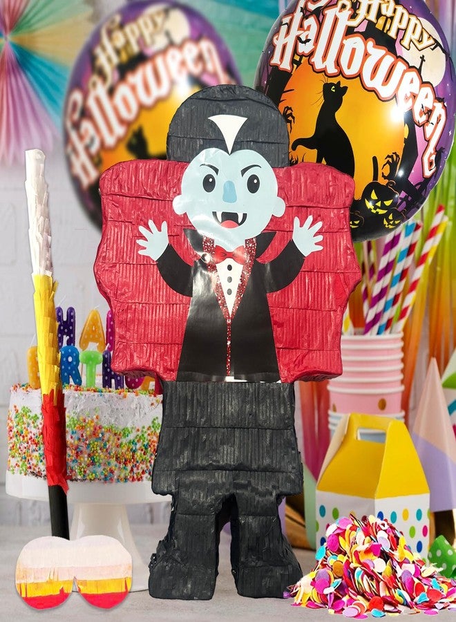 بنياتا بيناتا مصاص الدماء للهالوين، مثالية لاحتفالات الهالوين، وحفلات شهر أكتوبر، وألعاب أعياد ميلاد الأطفال، تتضمن عصا باستر، وعصابة للعينين، وورق قصاصات ورقية، وبالونين. - Image 1