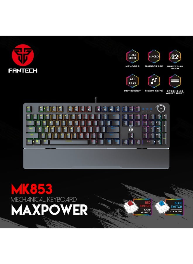 FANTECH MAXPOWER MK853 V2 RGB MECHANICAL KEYBOARD WITH WRIST REST RED SWITCH  - Image 1
