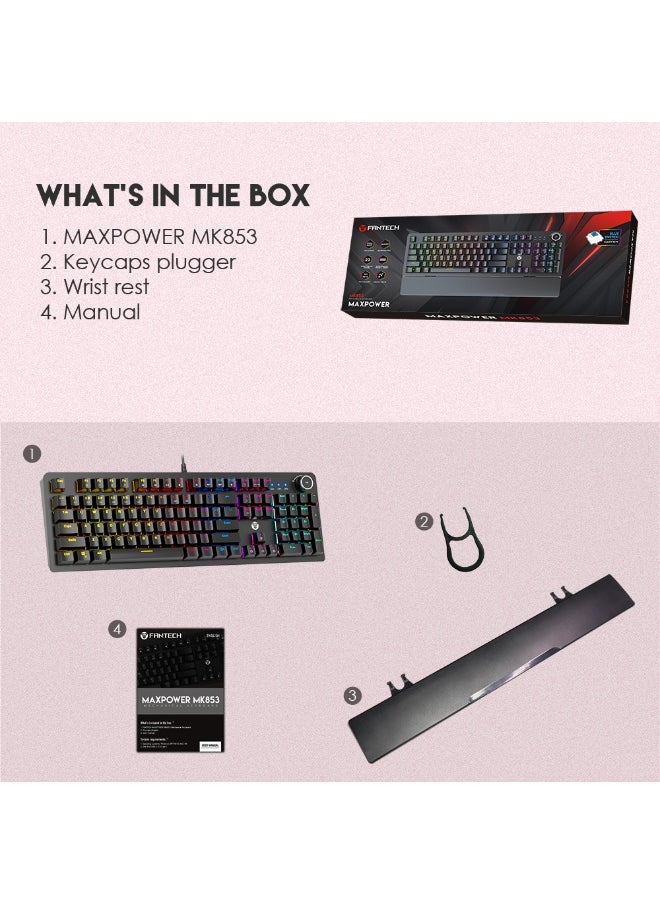 FANTECH MAXPOWER MK853 V2 RGB MECHANICAL KEYBOARD WITH WRIST REST RED SWITCH  - Image 3